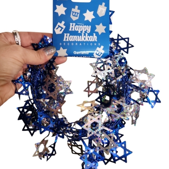 Haunkkah Star of David Wire Garland Decoration 12ft Silver & Blue - Picture 1 of 1